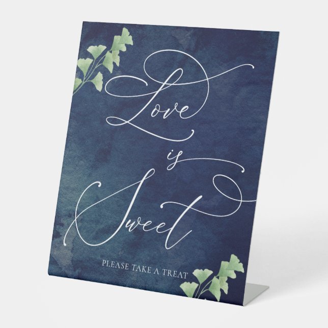 Aquarell Dunkle blaue Grüne Hochzeit Dessert Bar Sockelschild (Vorderseite)