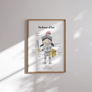 Aquarell dunkle Haare Mädchen die Rüstung Gottes d Poster