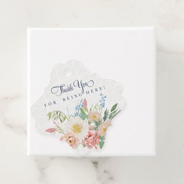 Aquarell Dusty Blue n Blush Pink Floral Bridal Geschenkanhänger (Beispiel)
