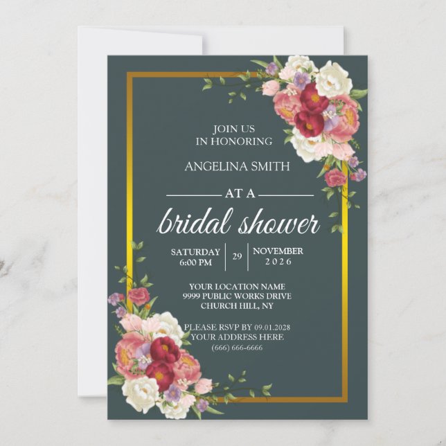Aquarell Dusty Gray Gold Blush Peach Wedding Inv Einladung (Vorderseite)