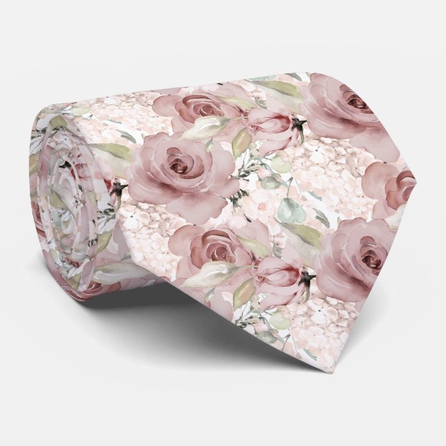 Aquarell Dusty Rose Hydrangeas DIY Hintergrund Krawatte (Gerollt)