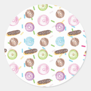 Aquarell-Eclairs Donuts Spaß Whimsical Süß Runder Aufkleber