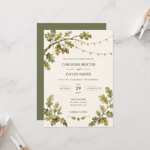Aquarell-Eichen-Themen-Hängeleuchten-Hochzeit Einladung