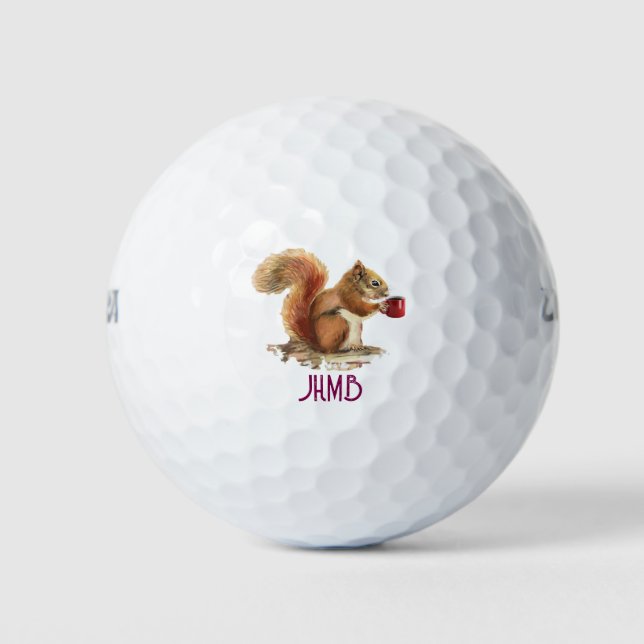 Aquarell Eichhörnchen mit Kaffee Tier Monogramm  Golfball (Vorderseite)
