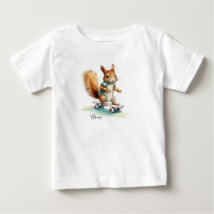 Aquarell-Eichhörnchen-Skateboard Baby T-shirt