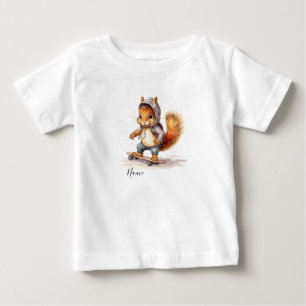 Aquarell-Eichhörnchen-Snowboard Baby T-shirt