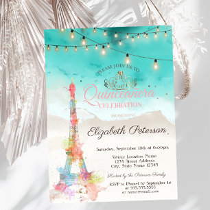 Aquarell Eiffelturm, Tiara Beach Quinceañera Einladung