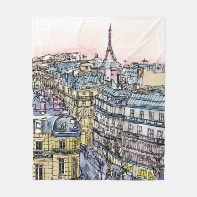 Aquarell-Eiffelturm u. Paris der Bestimmungsort-| Fleecedecke (Vorderseite)