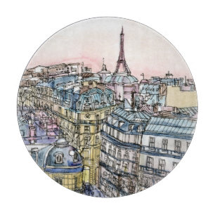 Aquarell-Eiffelturm u. Paris der Bestimmungsort-  Schneidebrett