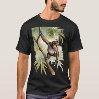 Aquarell Ein spielerischer Affe, der vom Baum schw T-Shirt
