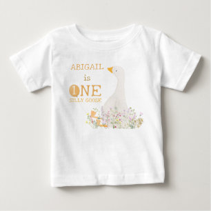 Aquarell Eine Verrückte Gans Wildblume 1. Geburtst Baby T-shirt