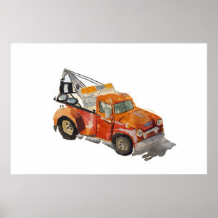 Aquarell eines orangen rostigen Abschleppwagens Poster
