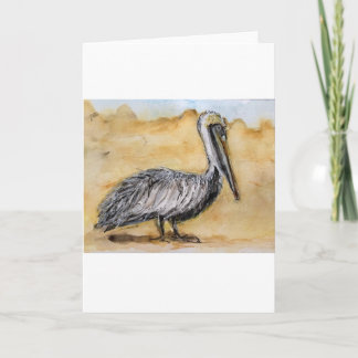 Aquarell eines Pelikans auf einer gefalteten Grußk Karte
