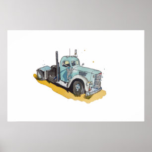 Aquarell eines stilisierten Sattelzugs Poster
