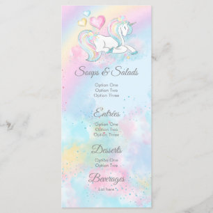 Aquarell-Einhorn-Baby-Shower-Menüs Menükarte