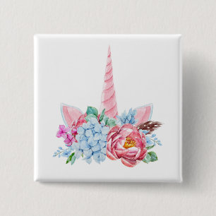 Aquarell-Einhorn-Blumenkrone Button
