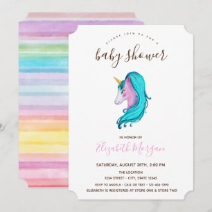 Aquarell-Einhorn-Gestreifte Babyparty Einladung