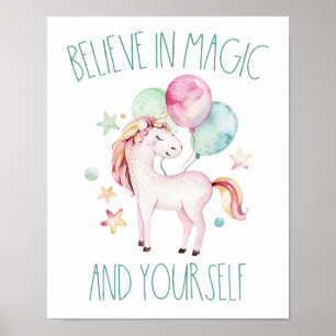 Aquarell Einhorn Glaube an Magie und dich selbst Poster