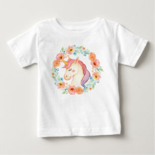 Aquarell-Einhorn-Kranz-Faltenhemd Baby T-shirt