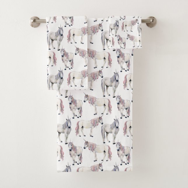 Aquarell-Einhorn-Märchen-Muster Badhandtuch Set (Insitu)