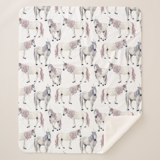 Aquarell-Einhorn-Märchen-Muster Sherpadecke (Vorderseite)