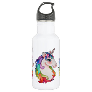 Aquarell-Einhorn mit dem Regenbogen-Haar Edelstahlflasche