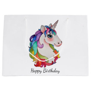 Aquarell-Einhorn mit dem Regenbogen-Haar Große Geschenktüte