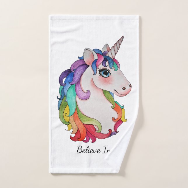 Aquarell-Einhorn mit dem Regenbogen-Haar Handtuch (Handtuch)