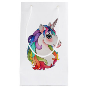 Aquarell-Einhorn mit dem Regenbogen-Haar Kleine Geschenktüte