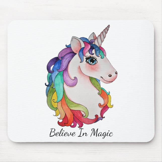 Aquarell-Einhorn mit dem Regenbogen-Haar Mousepad (Vorne)
