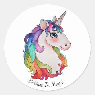 Aquarell-Einhorn mit dem Regenbogen-Haar Runder Aufkleber