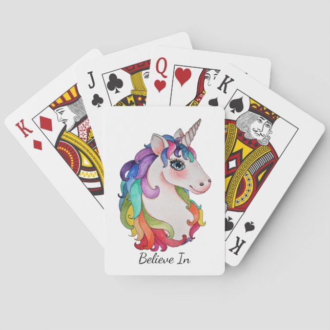 Aquarell-Einhorn mit dem Regenbogen-Haar Spielkarten (Rückseite)