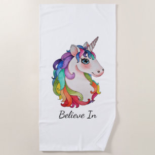 Aquarell-Einhorn mit dem Regenbogen-Haar Strandtuch