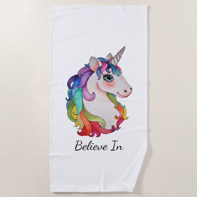 Aquarell-Einhorn mit dem Regenbogen-Haar Strandtuch (Vorderseite)
