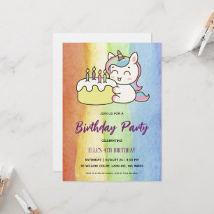 Aquarell-Einhorn-Regenbogen-Geburtstagseinladung Einladung