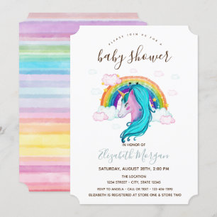 Aquarell-Einhorn-Regenbogen-Streifen-Baby-Party Einladung