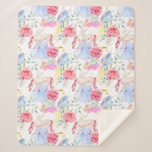 Aquarell-Einhorn-u. Pegasus-Muster Sherpadecke