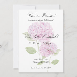 Aquarell-Einladung mit rosa Hortensie Einladung