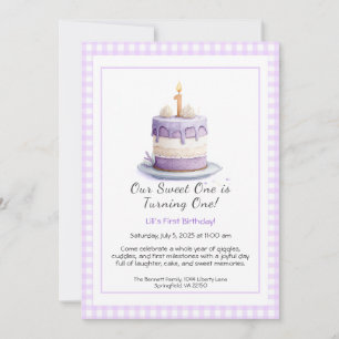 Aquarell-Einladung zum 1. Geburtstag mit Kuchen li Einladung