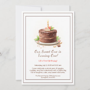 Aquarell-Einladung zum 1. Geburtstag - Schokoladen Einladung
