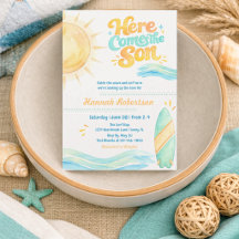 Aquarell-Einladung zur Babyparty 'Here Comes the S