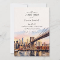 Aquarell-Einladung zur Hochzeit NYC Brooklyn Bridg