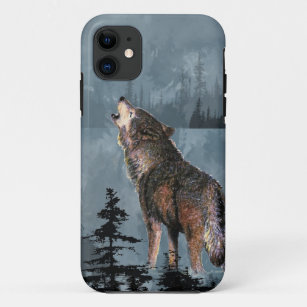 Aquarell-einsamer Wolf, der über See heult Case-Mate iPhone Hülle
