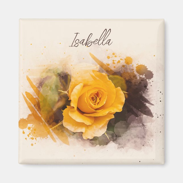 Aquarell-Einzige-Gelbe-Rose Magnet (Vorne)