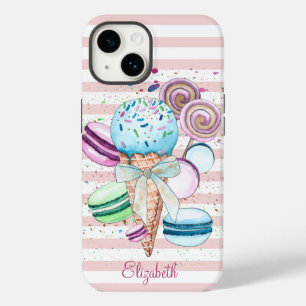 Aquarell-Eis,Macarons,Rosa Streifen Case-Mate iPhone 14 Hülle