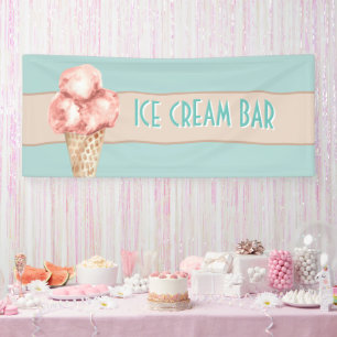 Aquarell-Eisbar im Vintage-Stil Blau Rosa Banner