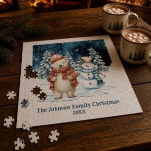 Aquarell Eisbär und Schneemann Winter Weihnachten Puzzle