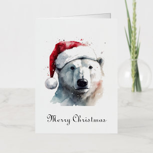 Aquarell Eisbär Weihnachtsmann Mütze Weihnachtskar