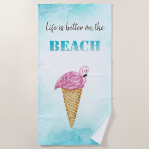 Aquarell-Eiscreme Rosa Flamingos Strandtuch