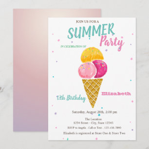 Aquarell-Eiscreme-Sterne-Sommer-Geburtstagsfeier Einladung